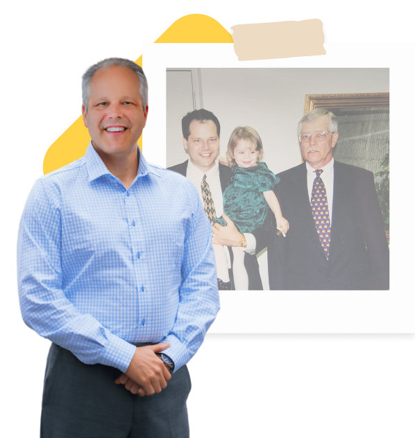 Picture of Bryan (Founder of Solenvia, next to a photo of him and his father taken years ago. Picture is featured next to the paragraph telling Bryan's story about why he started the company.